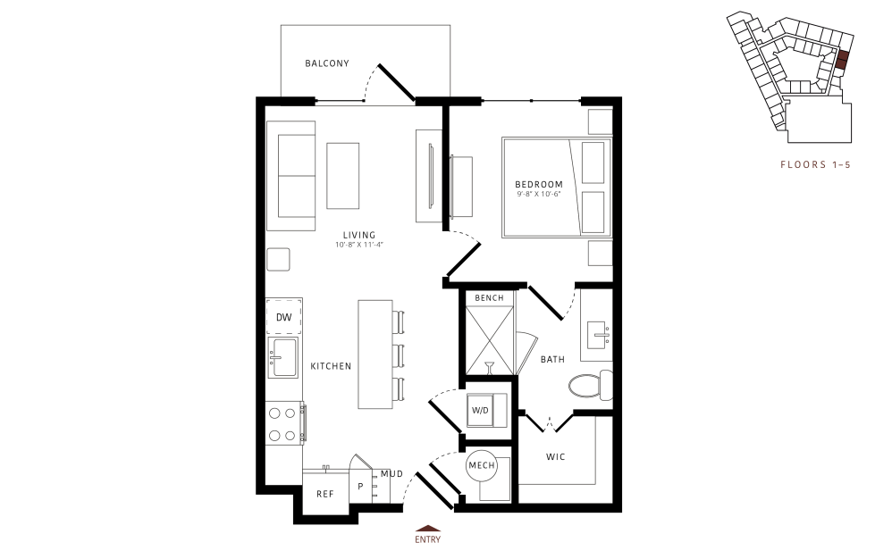 A3 - 1 bedroom floorplan layout with 1 bathroom and 552 square feet a3 floor plan
