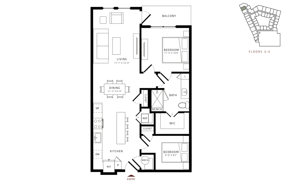 B0.2 - 2 bedroom floorplan layout with 1 bathroom and 888 square feet b0.2 floor plan image